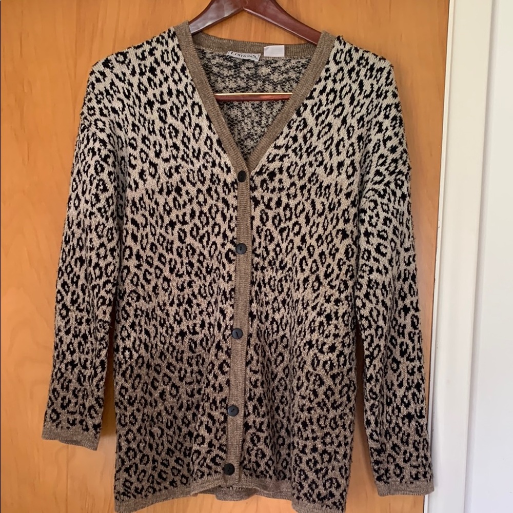 Leopard Print V-Neck Button Cardigan - Beige and Black
